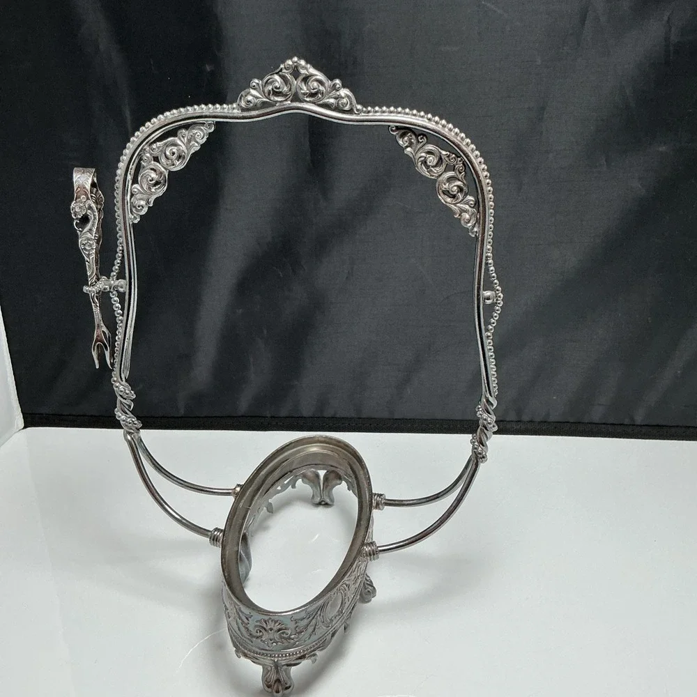 1847 Rogers Bros #312 Silver Bride's Basket & Swedish Tongs